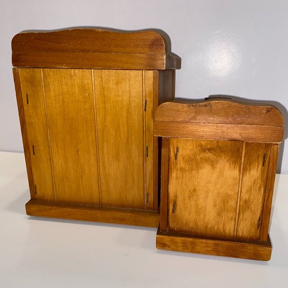 2 Vintage Handmade Wooden Kitchen Canisters Rustic Farmhouse Boho Decor - Picture 8 of 10